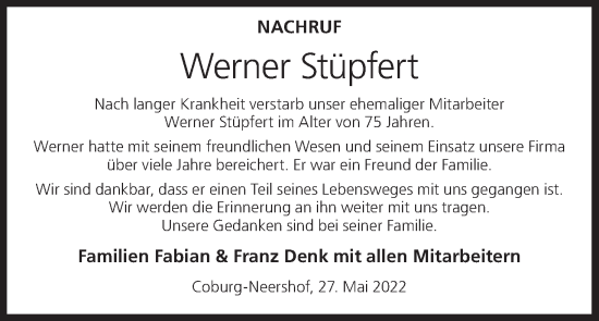 Anzeige von Werner Stüpfert von MGO