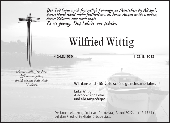 Anzeige von Wilfried Wittig von MGO