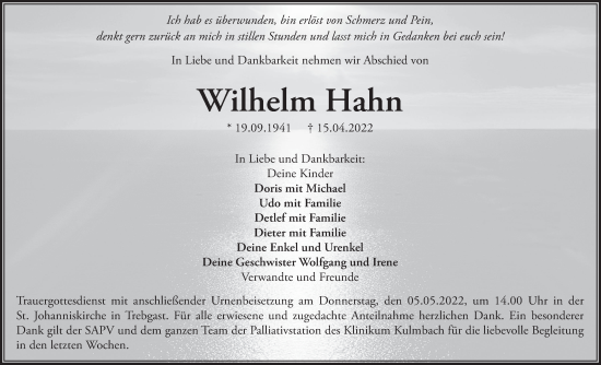 Anzeige von Wilhelm Hahn von MGO