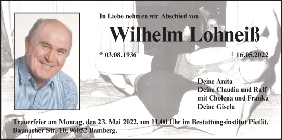 Anzeige von Wilhelm Lohneiß von MGO