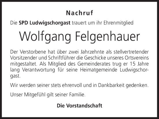 Anzeige von Wolfgang Felgenhauer von MGO