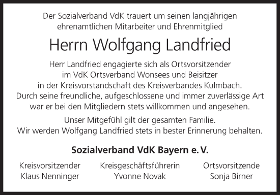 Anzeige von Wolfgang Landfried von MGO