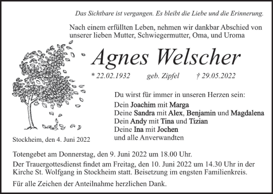 Anzeige von Agnes Welscher von MGO