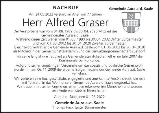 Anzeige von Alfred Graser von MGO