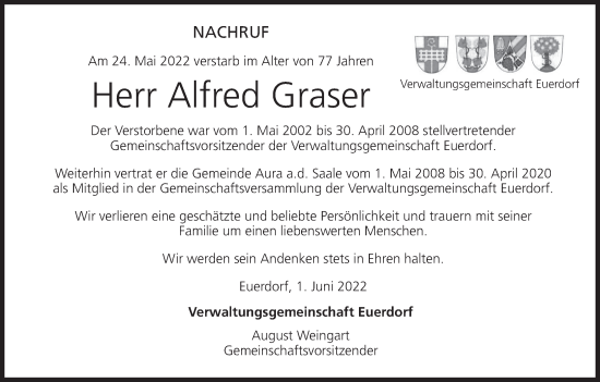Anzeige von Alfred Graser von MGO