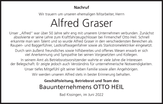 Anzeige von Alfred Graser von MGO