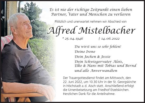 Anzeige von Alfred Mistelbacher von MGO