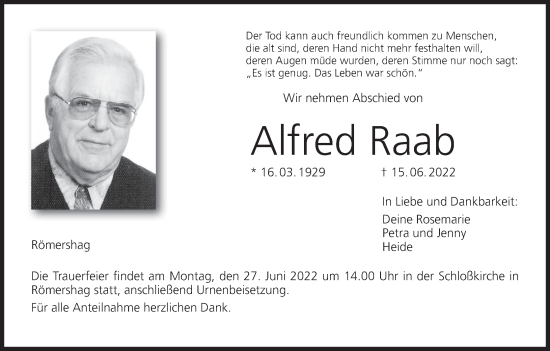 Anzeige von Alfred Raab von MGO
