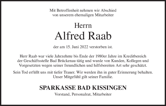 Anzeige von Alfred Raab von MGO
