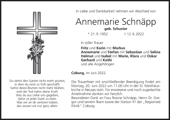 Anzeige von Annemarie Schnäpp von MGO