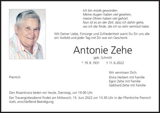 Anzeige von Antonie Zehe von MGO