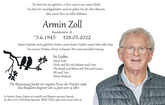 Anzeige von Armin Zoll von MGO