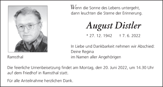 Anzeige von August Distler von MGO