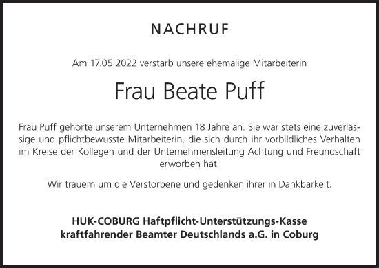 Anzeige von Beate Puff von MGO