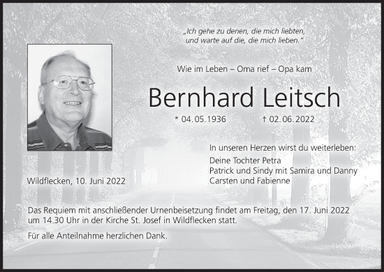 Anzeige von Bernhard Leitsch von MGO