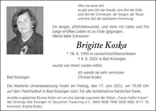 Anzeige von Brigitte Koska von MGO