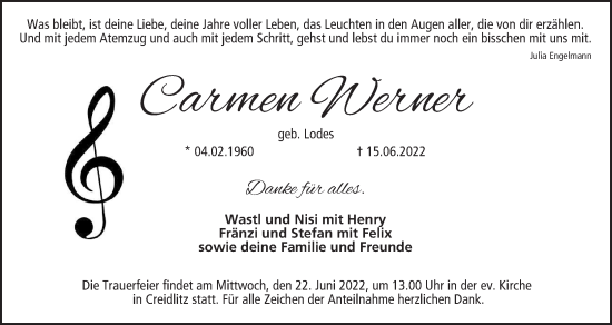 Anzeige von Carmen Werner von MGO