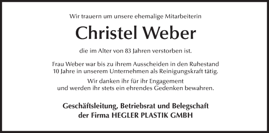 Anzeige von Christel Weber von MGO