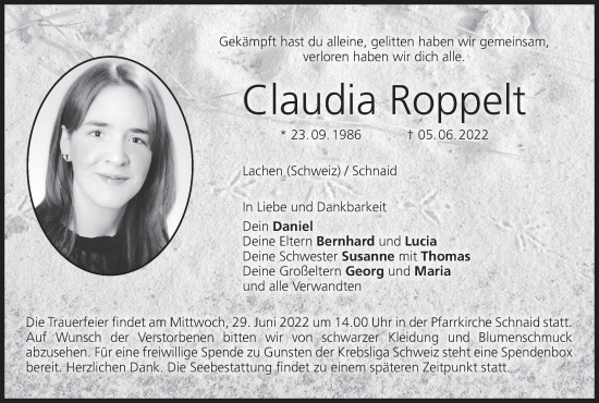 Anzeige von Claudia Roppelt von MGO