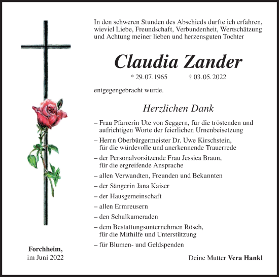 Anzeige von Claudia Zander von MGO