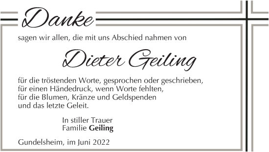 Anzeige von Dieter Geiling von MGO