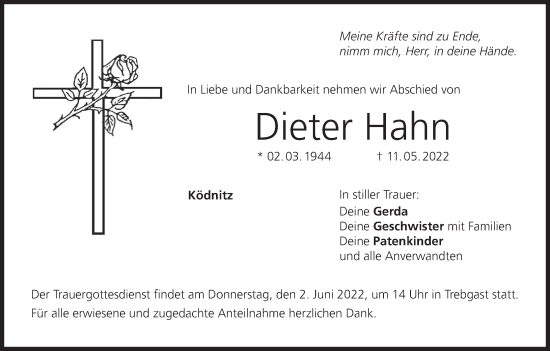 Anzeige von Dieter Hahn von MGO
