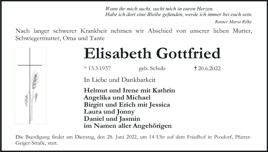 Anzeige von Elisabeth Gottfried von MGO
