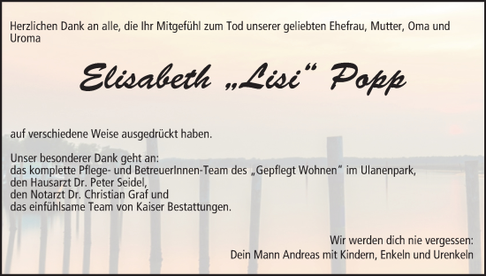 Anzeige von Elisabeth Popp von MGO
