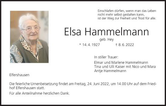 Anzeige von Elsa Hammelmann von MGO