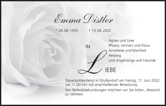 Anzeige von Emma Distler von MGO