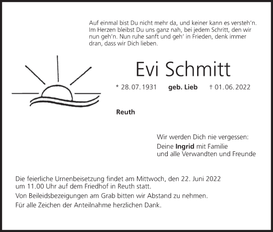Anzeige von Evi Schmitt von MGO
