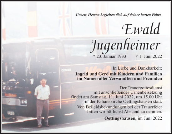 Anzeige von Ewald Jugenheimer von MGO