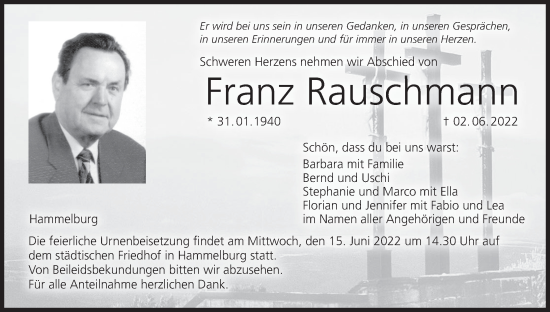 Anzeige von Franz Rauschmann von MGO