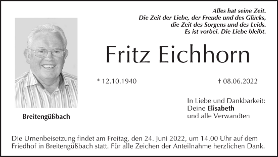 Anzeige von Fritz Eichhorn von MGO