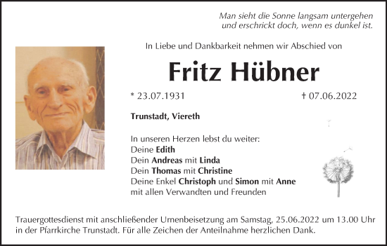 Anzeige von Fritz Hübner von MGO