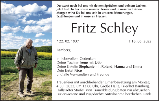 Anzeige von Fritz Schley von MGO