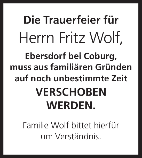 Anzeige von Fritz Wolf von MGO