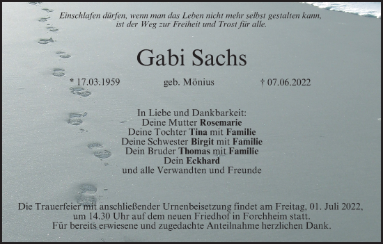 Anzeige von Gabi Sachs von MGO