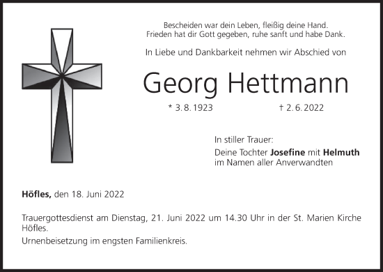 Anzeige von Georg Hettmann von MGO