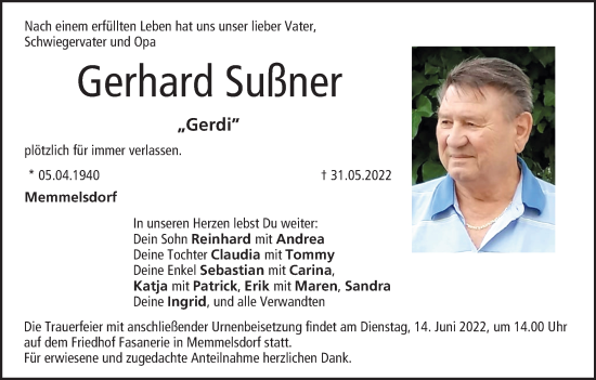 Anzeige von Gerhard Sußner von MGO
