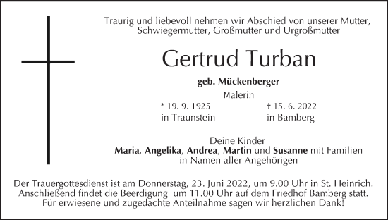Anzeige von Gertrud Turban von MGO