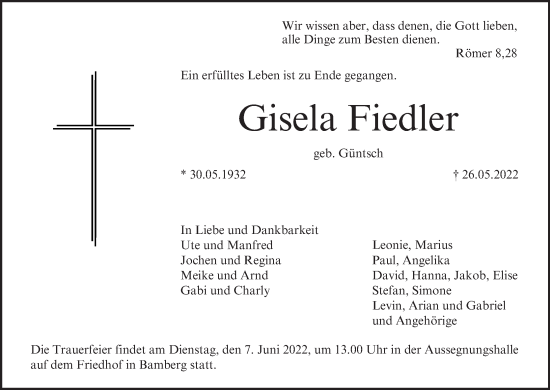Anzeige von Gisela Fiedler von MGO
