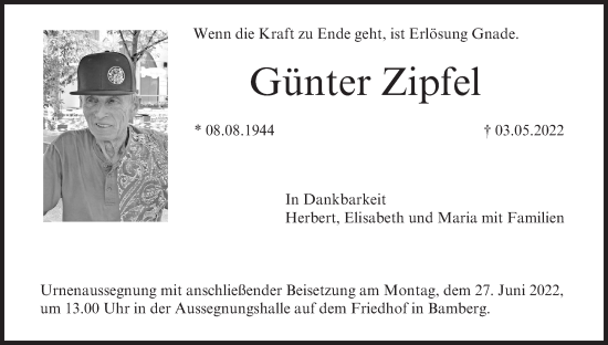 Anzeige von Günter Zipfel von MGO