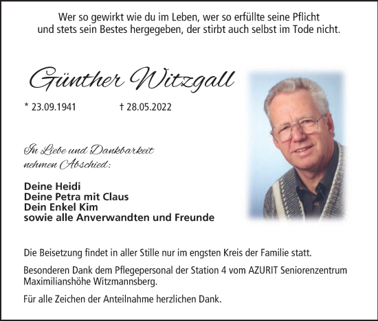Anzeige von Günther Witzgall von MGO