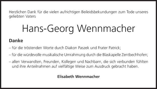 Anzeige von Hans-Georg Wennmacher von MGO