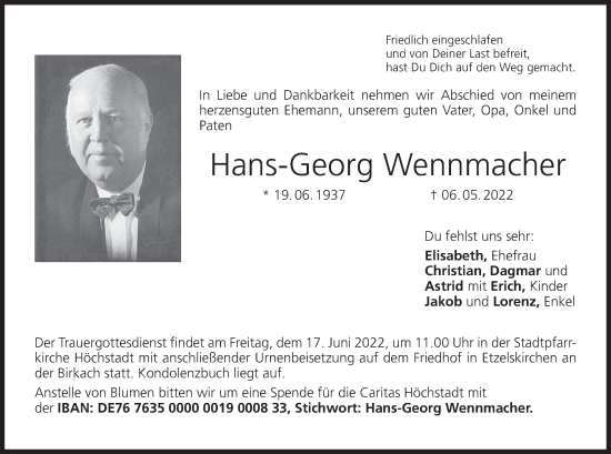 Anzeige von Hans-Georg Wennmacher von MGO