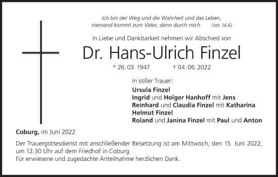 Anzeige von Hans-Ulrich Finzel von MGO