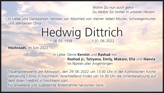 Anzeige von Hedwig Dittrich von MGO