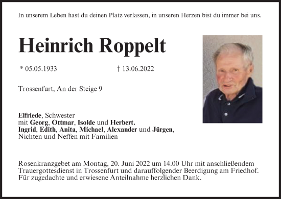 Anzeige von Heinrich Roppelt von MGO
