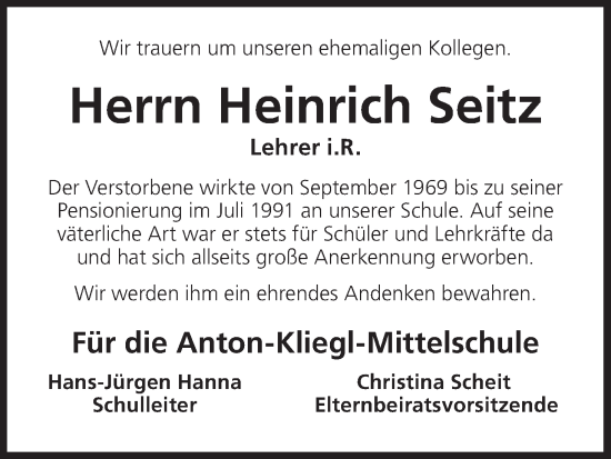Anzeige von Heinrich Seitz von MGO